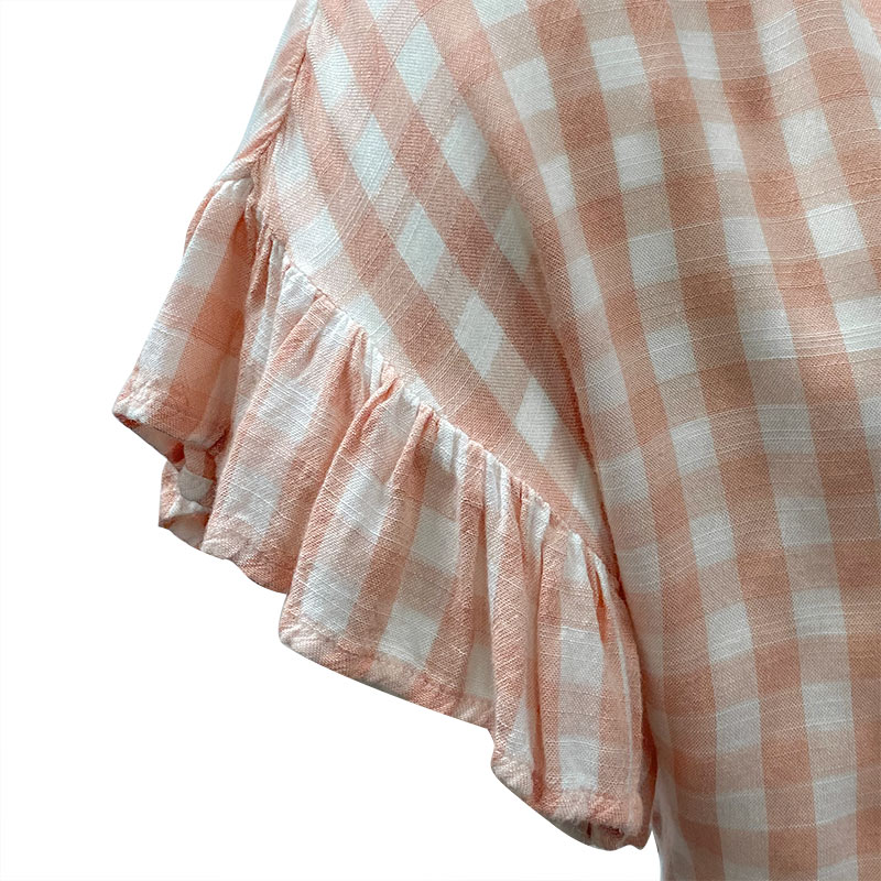 women pink plaid  rayon blouse4